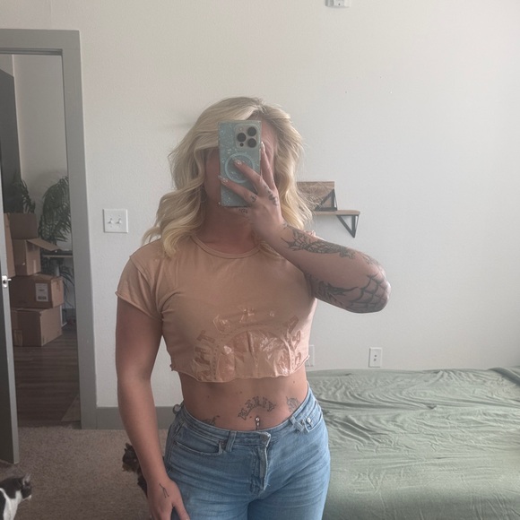 Gymshark Tops - gym shark Tan Crop Top